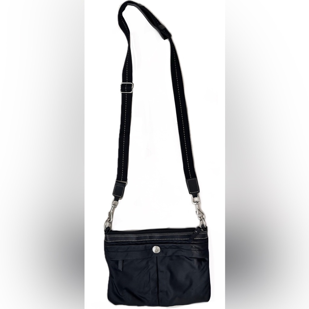 Coach black Satin and Leather Crossbody Bag
